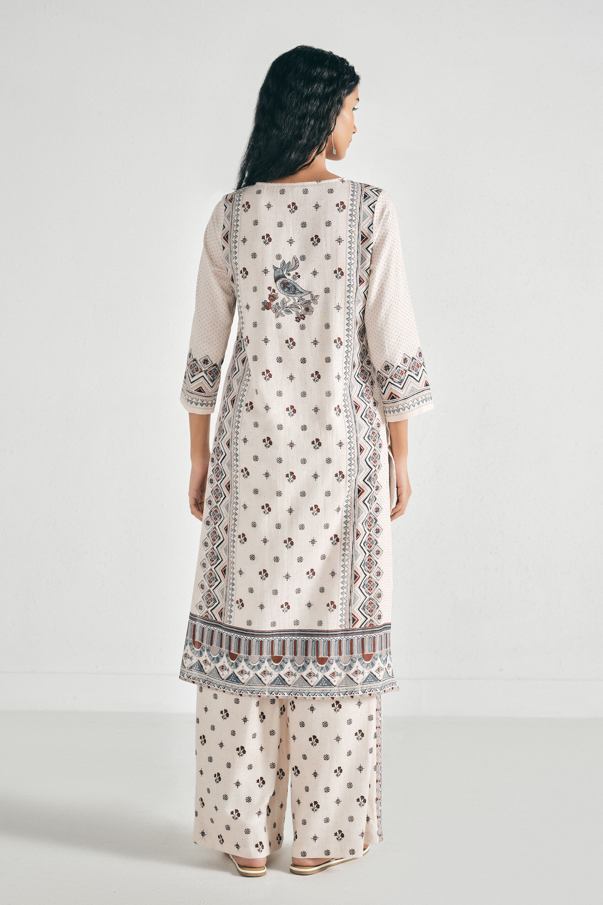 Birdsong Printed Kurta Set, Cream, image 5